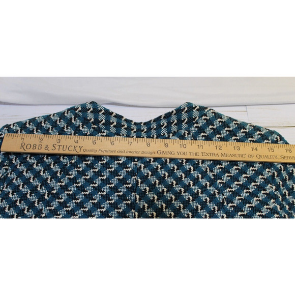 I.C.E. Women's M Teal Black Herringbone Tweed Lined Large Button Blazer Pockets - Picture 16 of 16
